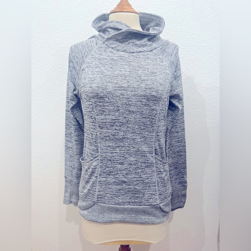 90 Degrees Women’s Sz L Pullover Sweatshirt Heather Gray Thumb Holes 2 Pockets